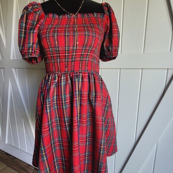 Vintage Vibes Red Plaid Puff Sleeve Dress | Altered State | Cottagecore Dream - Picture 4 of 6